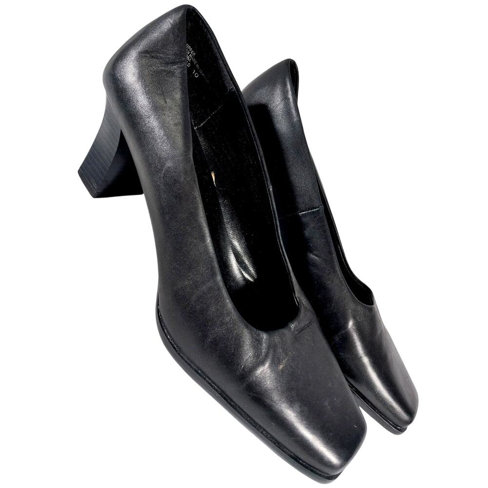 NWOT! MOSSIMO! LUXE BLACK GENUINE LEATHER MODIFIED SQUARE,  LOAFER HEELS! 10M